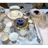 A selection of commemorative and decorative china and glassware; White Crescent dinnerware; a pair