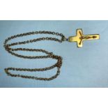 A heavy crucifix pendant on belcher chain, chain stamped '750', crucifix unmarked, tests as 18 ct,