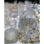 A cut glass claret jug; a large selection of cut glassware