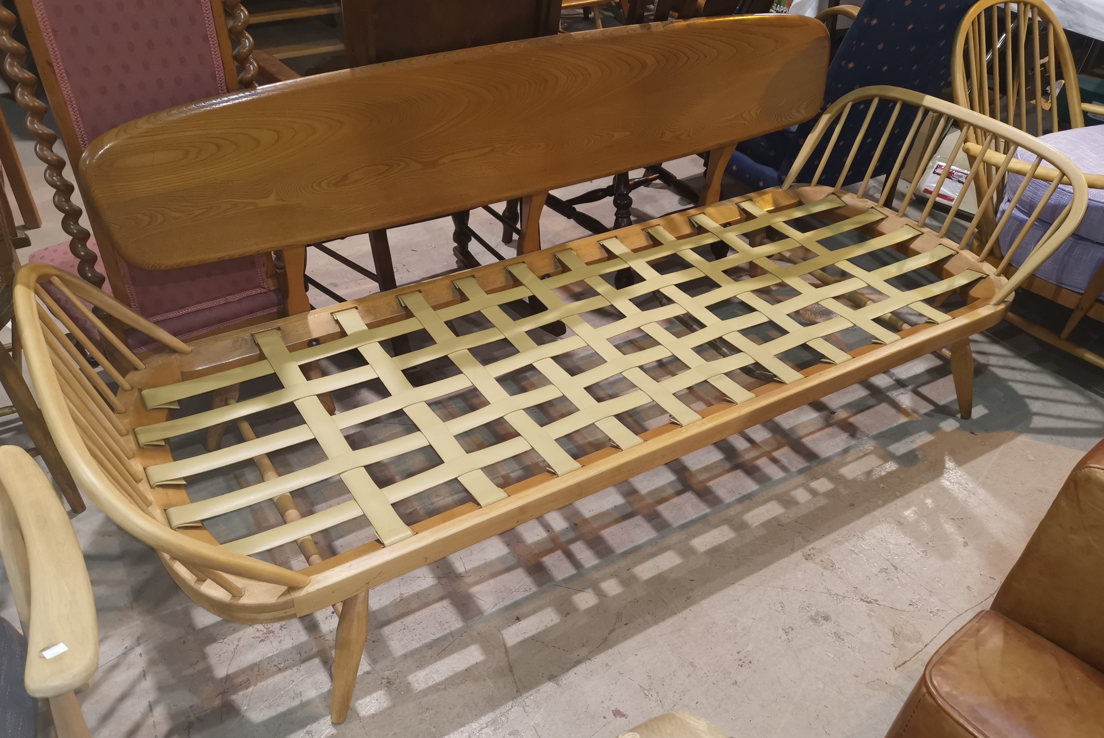 A 1960's Ercol lightwood day bed / studio bedframe, length 200cm