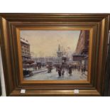 Hans Georg Sommerfeldt (German): oil on board of a winter city scene 23cm x 30cm framed