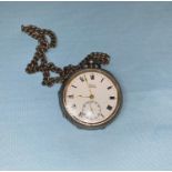 A hallmarked silver pocket watch and chain, open faced and key wound