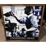 A large enamel pub sign 'Engineers Arms'