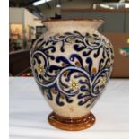 A 19th century Doulton Lambeth vase by George Tinworth 'Seaweed' with scrolling decoration on a