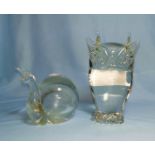 A glass owl sculpture signed G Rudeco; a similar snail