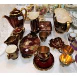 A Carlton Rouge Royale part coffee set, 14 pieces; similar Carlton and Crown Devon pottery