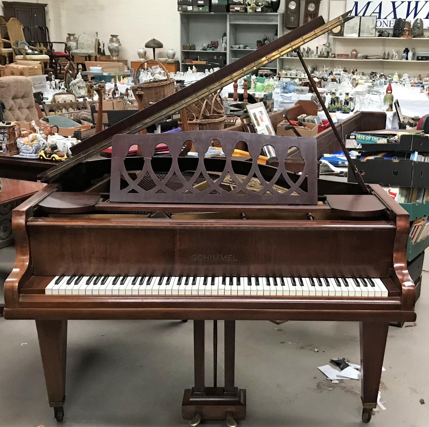 A baby grand piano, overstrung and iron framed, in mahogany case, by Schimmel, with stool - Image 2 of 5
