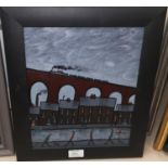 Garsk Kellett: "Stockport Viaduct", Northern scene, oil on board, 29 x 24 cm, framed