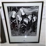 Hannah Frank: black and white print, "The Garden, Hannah Frank, 1932", signed in pencil, 32 x 27.5