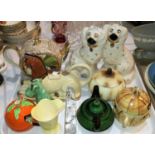 A Clarice Cliff marmalade pot; a pair of Beswick spaniels; a teapot; other decorative ceramics