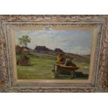 Mikhail Iliyitch Krivenko: Horse and cart in a rural village, signed on reverse, 23 x 35 cm,