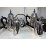 Two pairs of silver plated café au lait pots; a similar kettle