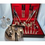 A canteen of silver plated kings pattern cutlery; loose cutlery; 5 watches