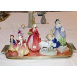 Four Royal Doulton figures: Spring Flowers, HN1807 (a.f.); Dinky Do, HN2120; Janet, HN1537 & Paisley