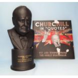 Winston Churchill: a Wedgwood black basalt bust modelled by Arnold Machin, 18 cm, and a related book