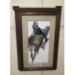 Anda Paterson, mixed media, watercolour, horse and rider, signed and dated '70, 25 x 12 cm, framed