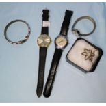 A Bulova gents wrist watch in stainless steel case, a hand winding gents Accurist and a womens