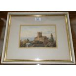 Attributed to J Varley: "The Priory Church, Great Malvern", watercolour, unsigned, labelled on