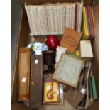A 1960's set of Beatrix Potter books in bookrack (pre-decimal pricing 3/6); various games; etc.