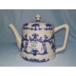 A Macintyre & Co Art Nouveau pottery teapot, blue transfer decoration of stylised flowers and
