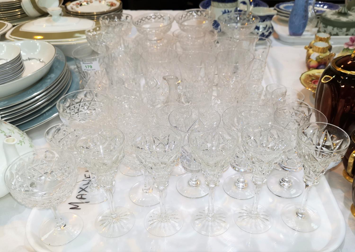 A large selection of cut drinking glasses