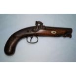 An early 19th century small percussion cap pistol, etched walnut stock Williams & Powell