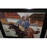 An oil on canvas of a wounded Cossack on horse back 40 x 53cm