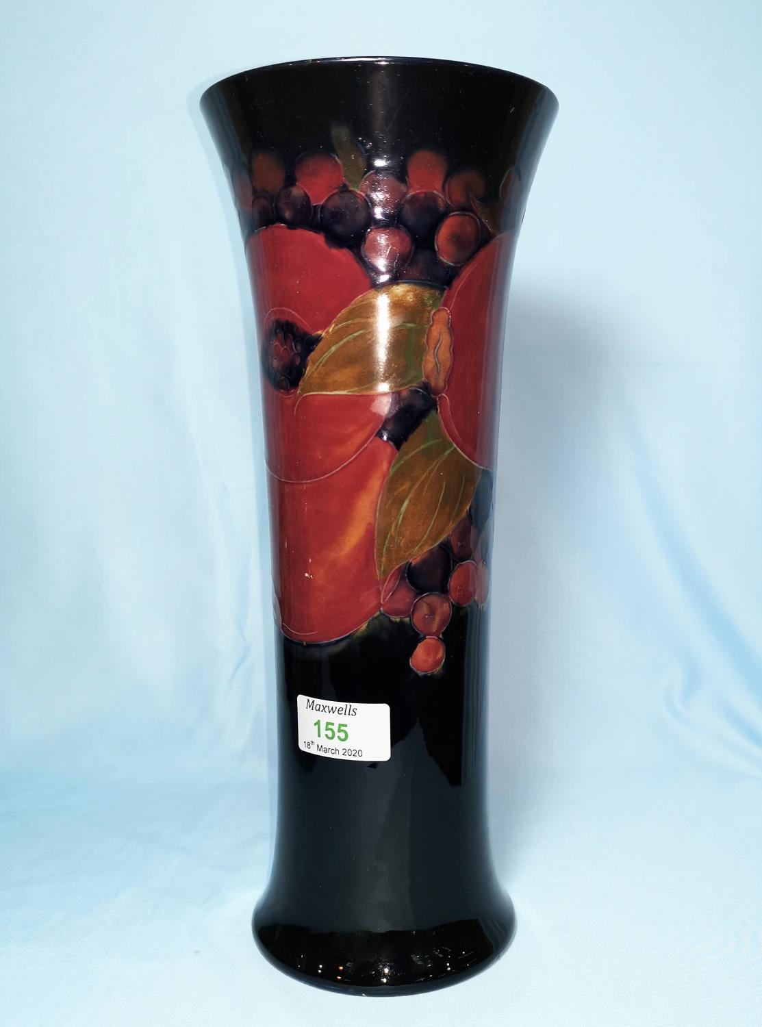 A Moorcroft pottery pomegranate vase of cylindrical form with everted rim, 32 cm