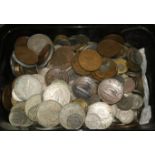 A quantity of GB pre-decimal coins; Irish pennies; etc.