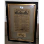 A framed print: "Preston Races 1821", together with hair from the winner's tail "Dr Syntax"