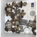 A selection of collectors silver/silver plate: napkin rings; vesta box case; etc.; sundry coins; a