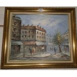 Burnett: Continental street scene, oil on canvas, 3 x 4 cm, gilt framed