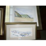 Walter Kershaw: 4 watercolours, Mediterranean scenes, framed and glazed; Guido: still life of fruit,