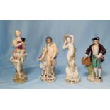 Four 19th century Meissen / Dresden figures, naked Zeus with Satyr, height 14cm (finger a.f.),