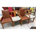 A pr of 1960's teak carver chairs and another pr of dining chairs