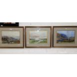 H Hadfield Cubley: set of 3 watercolours, rural scenes, signed, 25 x 35 cm, framed and glazed