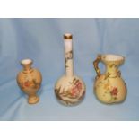 A Royal Worcester porcelain jug, floral decoration on peach ground, Rd No 167140, 11 cm; 2 other