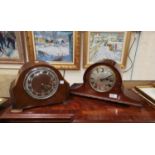 A 1920's mantel clock in Napoleon hat case, with 8 day striking movement, Russell & Co; another