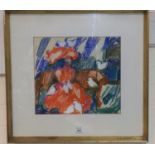 Jan Ancill: crayon, "The Lady of the Doves", signed on the back, 27 X 30 cm, framed and glazed