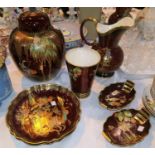 Seven pieces of Carltonware Rouge Royale: a large ginger jar, 28 cm; a jug, 24 cm; a vase; 2 pairs