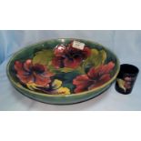 A Moorcroft circular fruit bowl, hibiscus pattern, impressed, signed, and with original paper label;