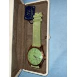 A Bello & Preciso Milano automatic wristwatch in bronzed coloured case with green dial, original box