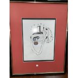 A pencil and watercolour sketch: "Another Waster"; 2 other modern prints, framed and glazed; a large