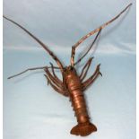 A Japanese Meiji period copper model of a spiny lobster with fully articulated body, tail, legs,
