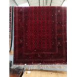 A modern hand knotted Persian rug, wide multiple border, the field with all over Herati pattern, 230