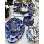 A 19th century flow blue matched dinner service, 72 pieces approx