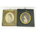 A 19th century painted white paper silhouette miniature of a girl, dated 1844, ebonised frame;
