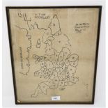 An 18th century linen map sampler: Sarah Perry, Kings Winford, March 15, 1785, 42 x 34 cm, framed
