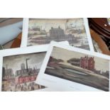 A large selection of unframed unsigned Lowry prints, several of the same picture