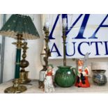 A selection of brass and marble table lamps; sundry china; etc.